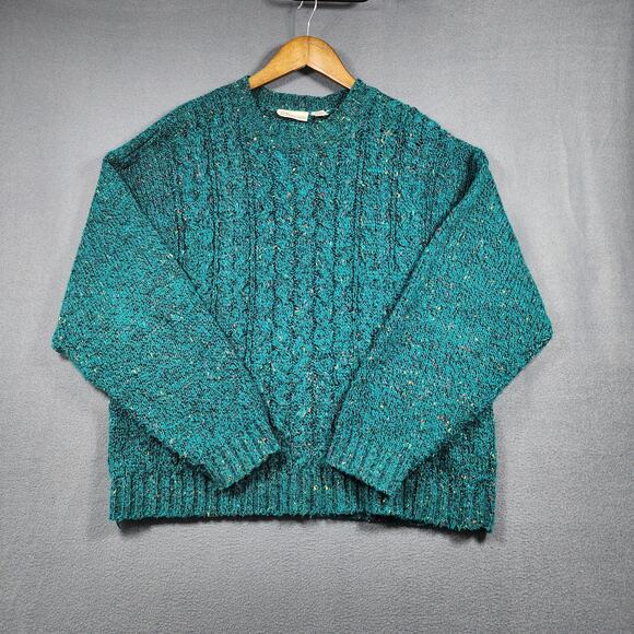 Vtg Womens Sweater XL Confetti Teal Lady Van Heusen Cable Knit Crewneck 70s 80s - Picture 1 of 8